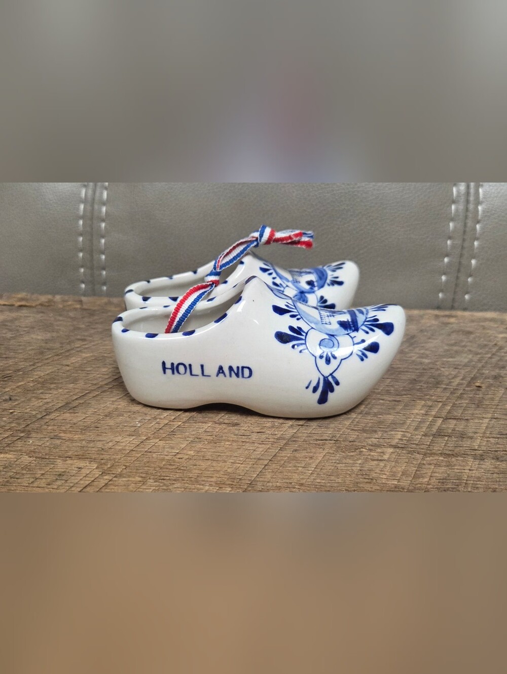 Vintage Delft Blue Ceramic Dutch Clogs Hand Painted Windmill Decor Figurine B1n
